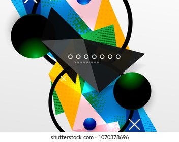 Vector color geometric abstract composition, triangular and polygonal design elements, digital techno background