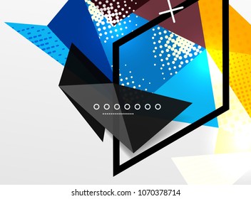 Vector color geometric abstract composition, triangular and polygonal design elements, digital techno background