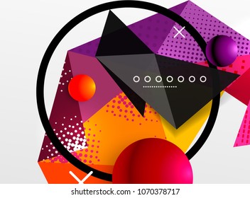 Vector color geometric abstract composition, triangular and polygonal design elements, digital techno background