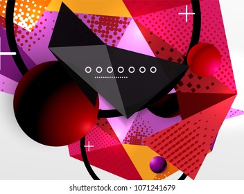 Vector color geometric abstract composition, triangular and polygonal design elements, digital techno background