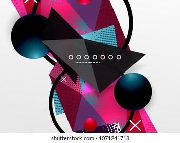 Vector color geometric abstract composition, triangular and polygonal design elements, digital techno background