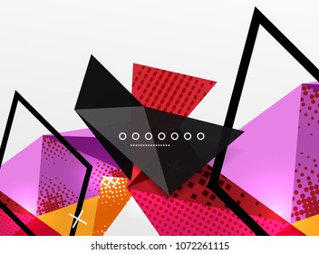 Vector color geometric abstract composition, triangular and polygonal design elements, digital techno background