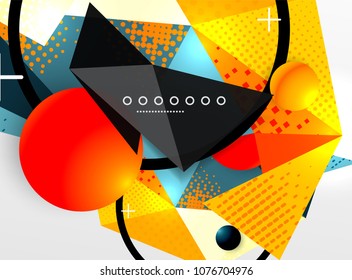 Vector color geometric abstract composition, triangular and polygonal design elements, digital techno background