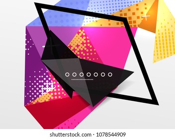 Vector color geometric abstract composition, triangular and polygonal design elements, digital techno background