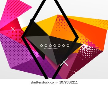 Vector color geometric abstract composition, triangular and polygonal design elements, digital techno background