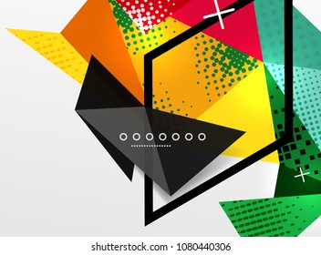 Vector color geometric abstract composition, triangular and polygonal design elements, digital techno background