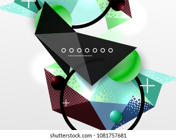 Vector color geometric abstract composition, triangular and polygonal design elements, digital techno background