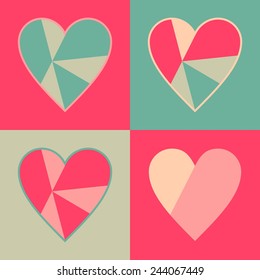 Vector color geometric icon of heart with triangles. Romantic symbol of Valentine Day.