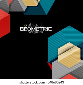 Vector color geometric shapes on black background. Illustration