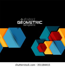 Vector color geometric shapes on black background. Illustration