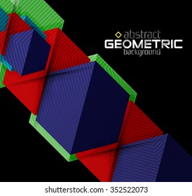 Vector color geometric shapes on black background. Illustration
