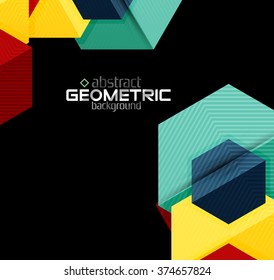 Vector color geometric shapes on black background