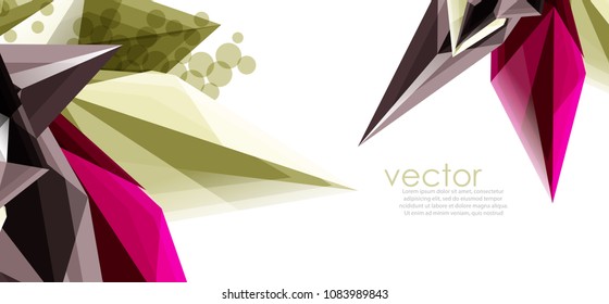 Cristales de vidrio de color vectorial sobre fondo blanco, composición abstracta geométrica con piedras de vidrio y copyspace, plantilla de fondo