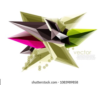 Cristales de vidrio de color vectorial sobre fondo blanco, composición abstracta geométrica con piedras de vidrio y copyspace, plantilla de fondo