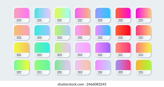 Vector color gradient set. Color Palette Catalog Samples in RGB or HEX. Bright summer colour collection