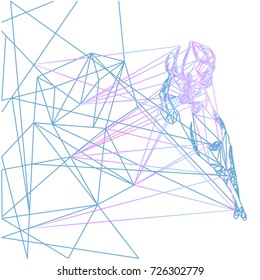 Vector color graphic geometric image. Running deer with big horns.