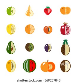 Vector color graphic stylized fruit icons with carved quarter