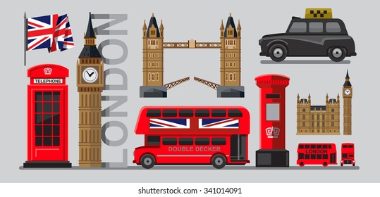 vector color great britain and london icon set