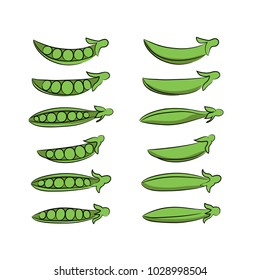 vector color green peas beans vegetable set on white