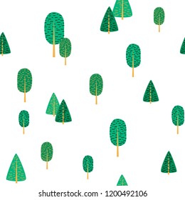 vector color green tree spruce forest Scandinavian doodle childish pattern