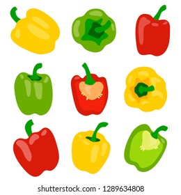 vector color green yellow red pepper vegetable set on white for your design menu cafe fresh food