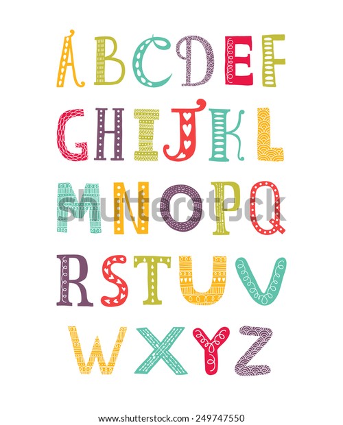 Vector Color Hand Drawn Alphabet Isolated Stock Vector (Royalty Free ...