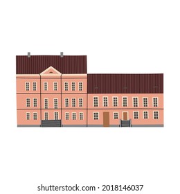 Vektorfarbige, handgezeichnete Illustration mit einem altstädtischen niedlichen Haus. Vorort Traeckaje. Minsk, Belarus.
