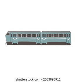 Dibujo manual de color vectorial del antiguo tren eléctrico retro. Transporte por ferrocarril. Bielorrusia, Minsk. Aislado sobre fondo blanco.