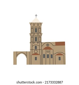 Vector color hand drawn illustration with Church of Saint Lazarus. Larnaka, Cyprus. Stone Orthodox Christian Greek Arhitecture