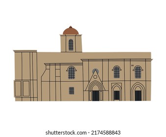 Vector color hand drawn illustration with Bedesten. North Nicosia, Cyprus. Ancient Religious Architecture