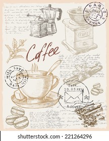 vector color hand drawn picture of coffee theme