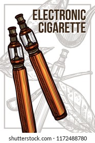 Vector color hand drawn poster with sketch electronic cigarettes. Template of design about smoking