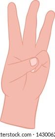 Vector color hand showing number three.