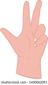 Vector color hand showing number three.