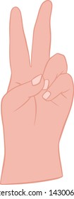 Vector color hand showing winner sign or number two.