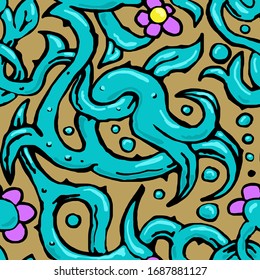 Dibujo manual de ramas y flores en color vectorial. Ilustración del vector