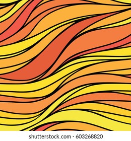 Vector color hand-drawing seamless wave background. Red and yellow abstract sunny texture.