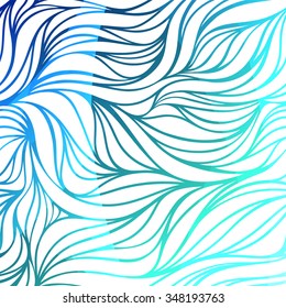 Vector color hand-drawing wave marine sea background. Blue abstract ocean texture.