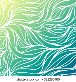 Vector color hand-drawing wave sea background. Blue abstract sea texture.