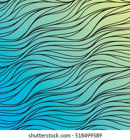 Vector color hand-drawing wave sea background. Blue abstract sea texture.