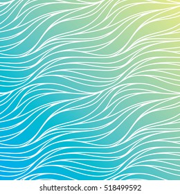 Vector color hand-drawing wave sea background. Blue abstract sea texture.