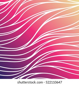 Vector color hand-drawing wave sunny background. Gradient abstract pink love  texture.