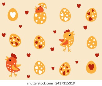 Vector color hand-drawn children cute easter seamless pattern with easter eggs