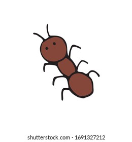 vector color hand-drawn illustration, element without background, brown ant