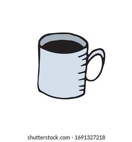 vector color hand-drawn illustration, element without background, blue mug