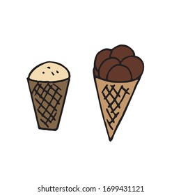 vector color hand-drawn illustration, element without background, chocolate ice cream and ice cream