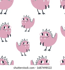 Color vectorial a mano sin fisuras repetir patrón infantil con adorables monstruos extraterrestres en un fondo blanco. Patrón sin problemas con monstruos espaciales. Patrón de bebé. Espacio.
