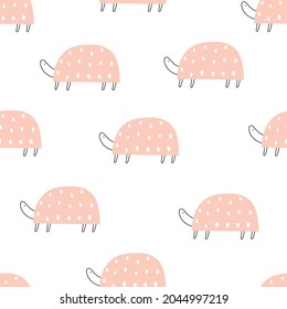 Vector color hand-drawn seamless repeating childish pattern with cute doodle turtles in Scandinavian style on a white background. Kids texture for fabric, wrapping, textile, wallpaper, apparel.