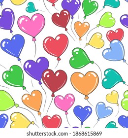 Vector Color Heart Balloons Seamless Pattern