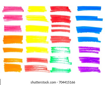 Vector color highlighter brush lines. Hand drawing.